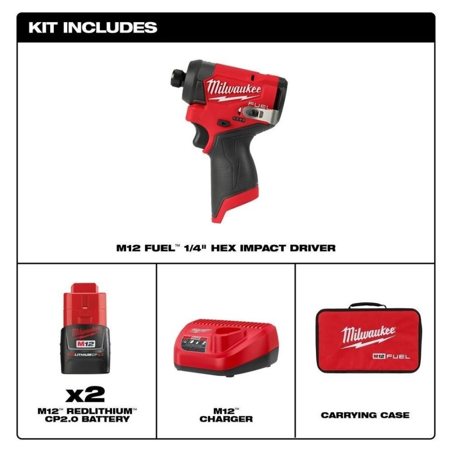 M12 FUEL™ Brushless Compact Impact Driver, 1/4 in, Drive Hex Drive, 0 to 4000 ipm, 12 V