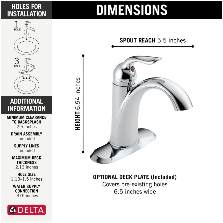 Lahara Single Hole Bathroom Faucet with Optional Base Plate - Includes Lifetime Warranty