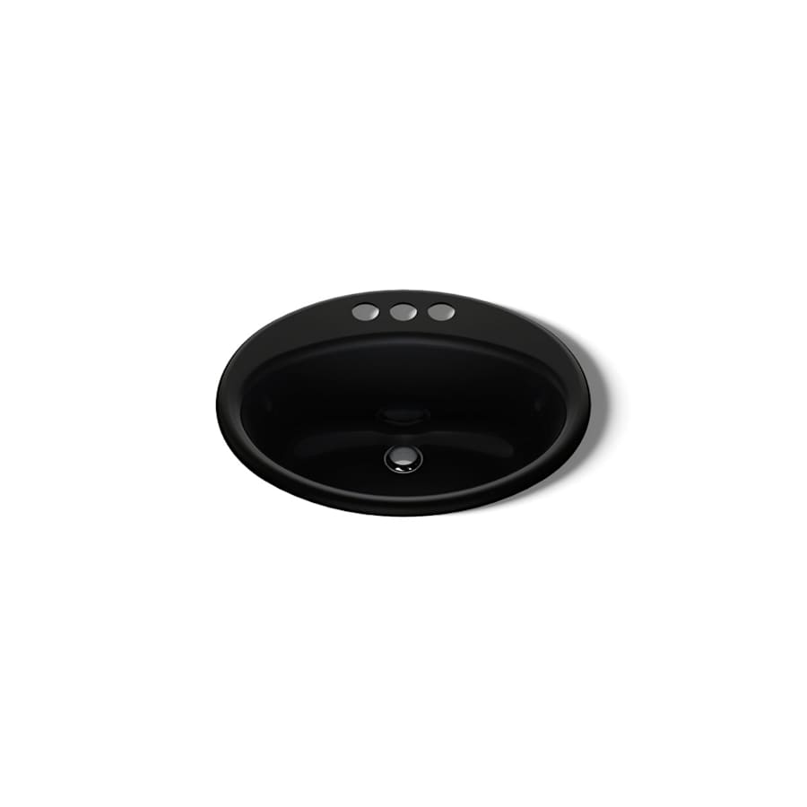 Farmington 19-1/4" Oval Cast Iron Drop In Bathroom Sink with Overflow and 3 Faucet Holes at 4" Centers