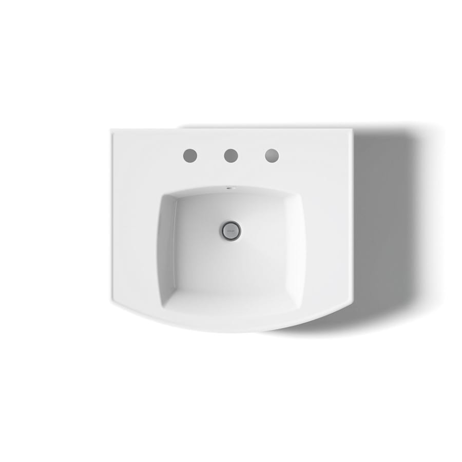 Kelston 24" Rectangular Vitreous China Pedestal Bathroom Sink with Overflow and 3 Faucet Holes at 8" Centers