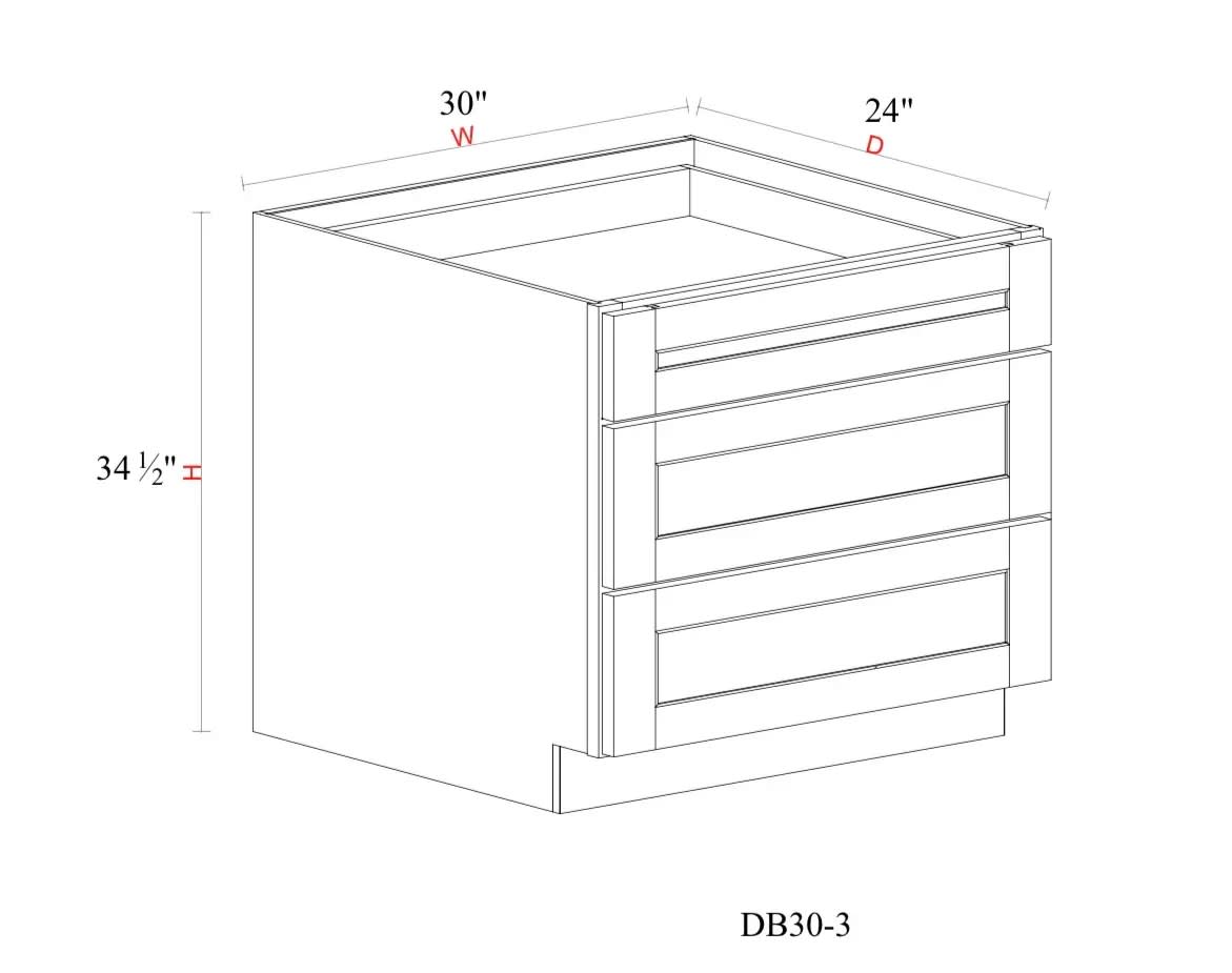Drawer Base Cabinet - 30"W x 34- 1/2"H x 24"D - 3DRW