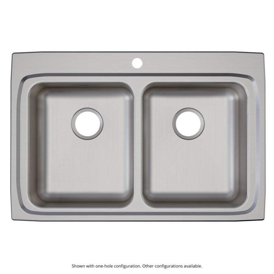 Lustertone™ Classic Double Bowl Kitchen Sink, Top Mount, ADA, 33 x 22 in, 5-1/8 in Bowl Depth, 4-Hole, 18 ga Lustrous Satin Steel, Stainless