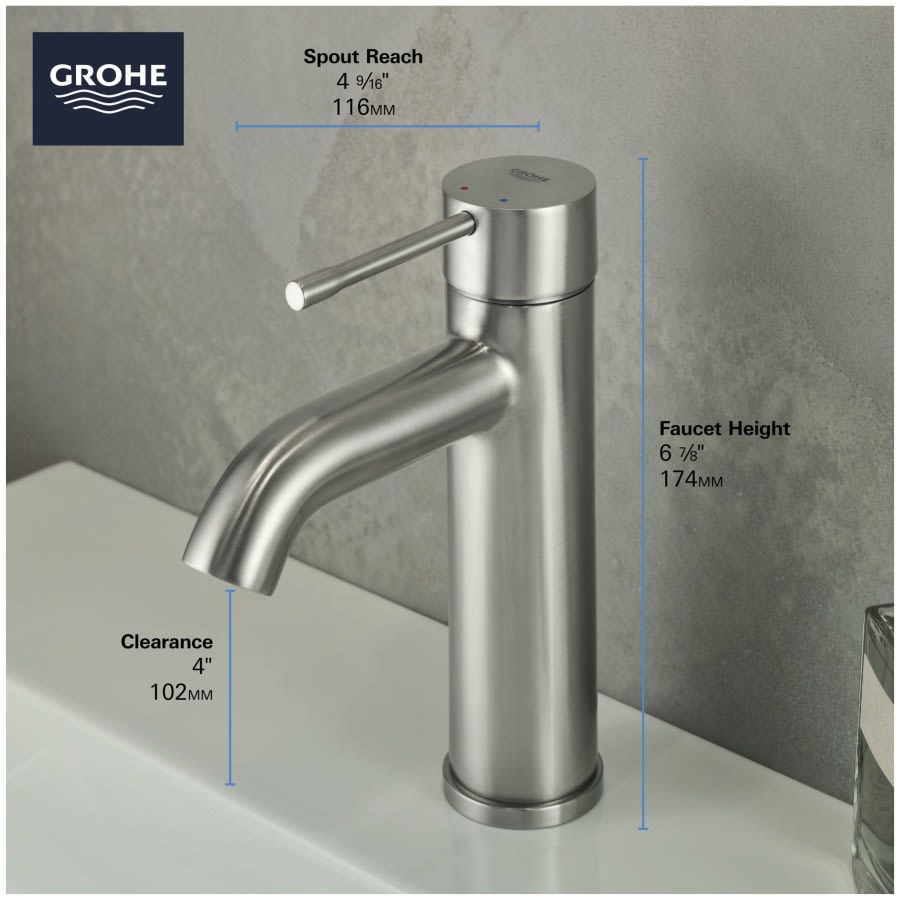 Essence 1.2 GPM Single Hole Bathroom Faucet with Silk move, QuickFix, and EcoJoy Technology