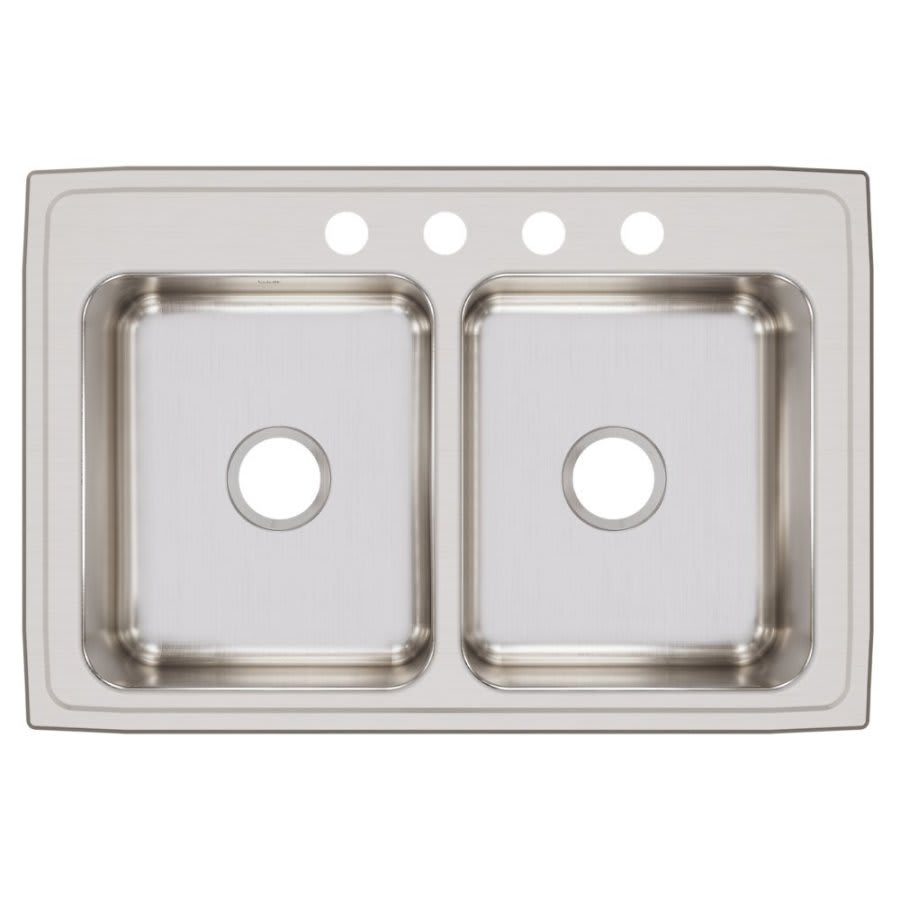 Lustertone™ Classic Double Bowl Kitchen Sink, Top Mount, 33 x 22 in, 7-3/4 in Bowl Depth, 4-Hole, 18 ga Lustrous Satin Steel, Stainless