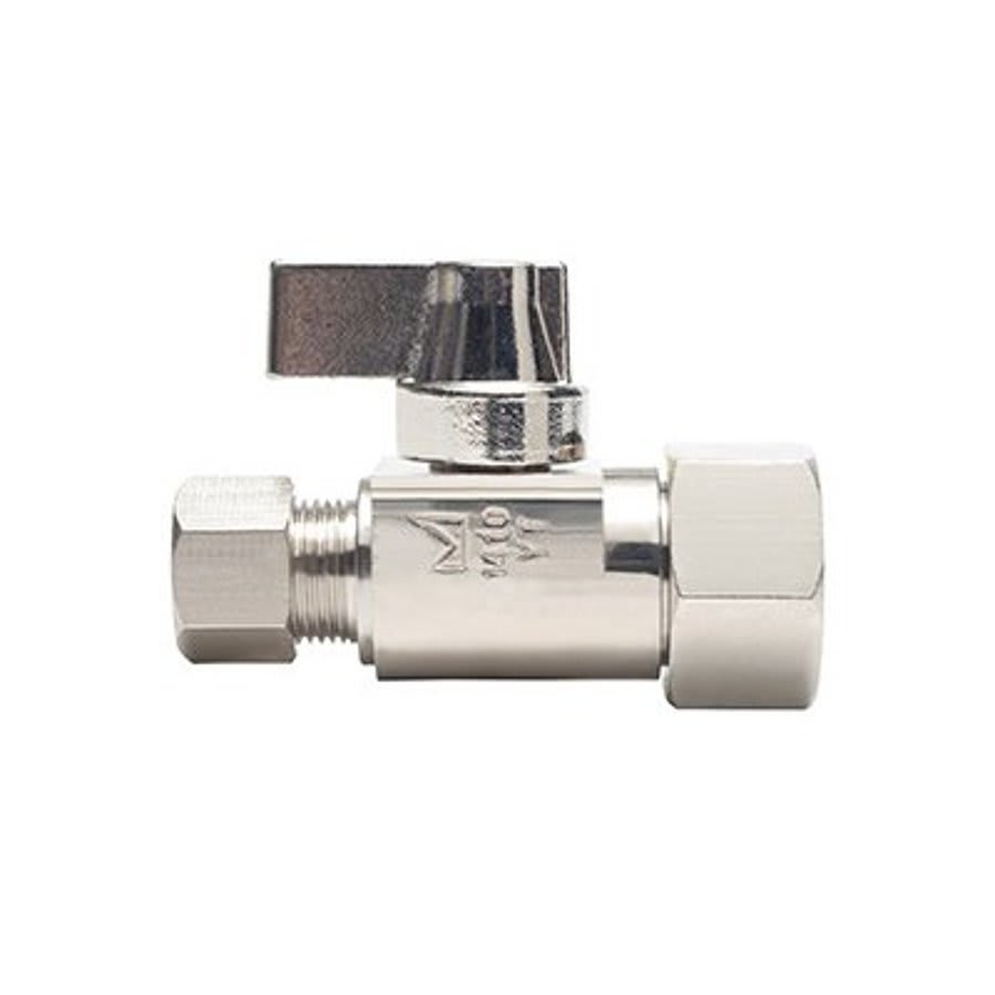 Quarter Turn Angle Stop, 1/2 x 3/8 in, FNPT x Comp, Chrome