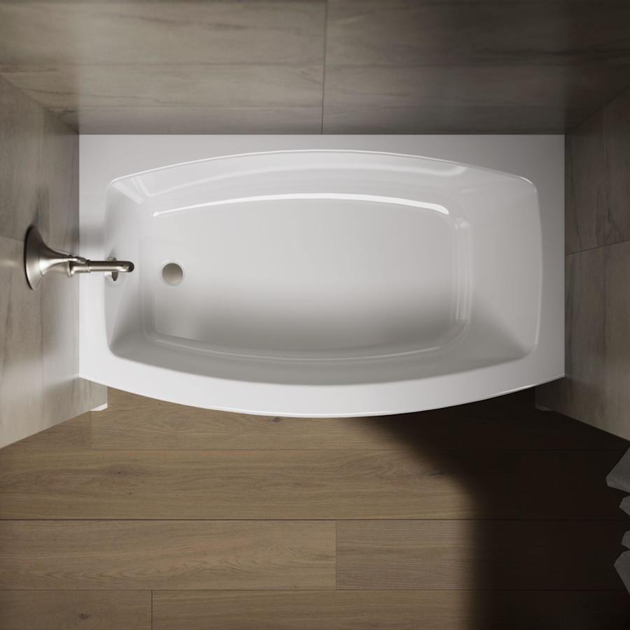Expanse Bath Tub 60" x 30" - 36" Acrylic Soaking for Three Wall Alcove Installations with Integral Curved Apron and Left Drain