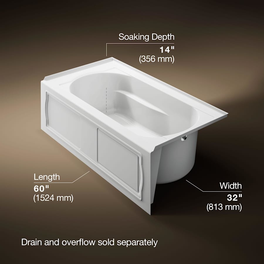 Devonshire Collection 60" Three Wall Alcove Soaking Bath Tub with Right Hand Drain