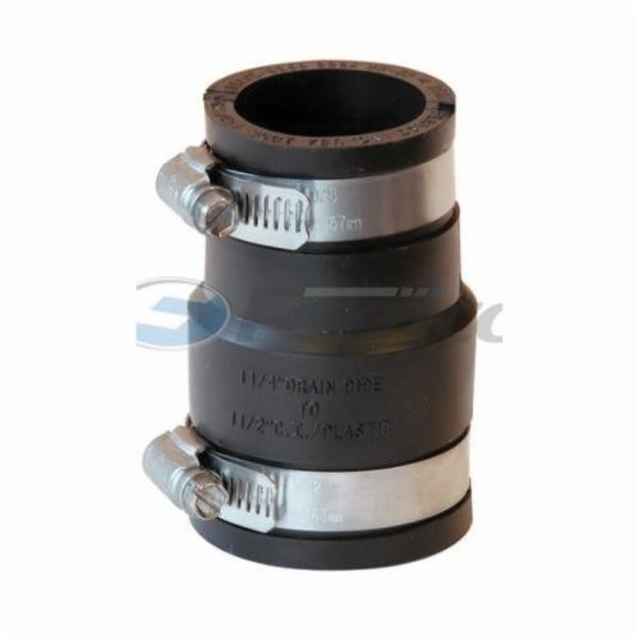 Transition Coupling, 1-1/2 x 1-1/4 in, Cast Iron/Plastic x Cast Iron/Plastic, Flexible PVC