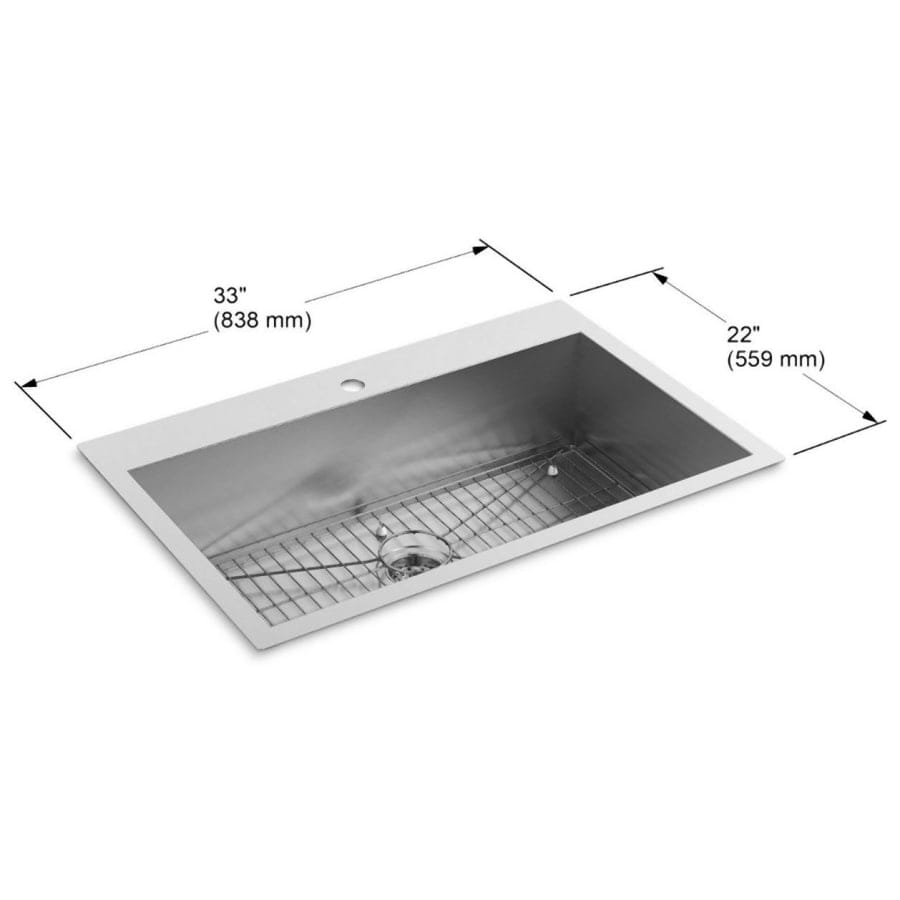 Vault 33" Single Basin Top-Mount/Under-Mount 18-Gauge Stainless Steel Kitchen Sink with SilentShield