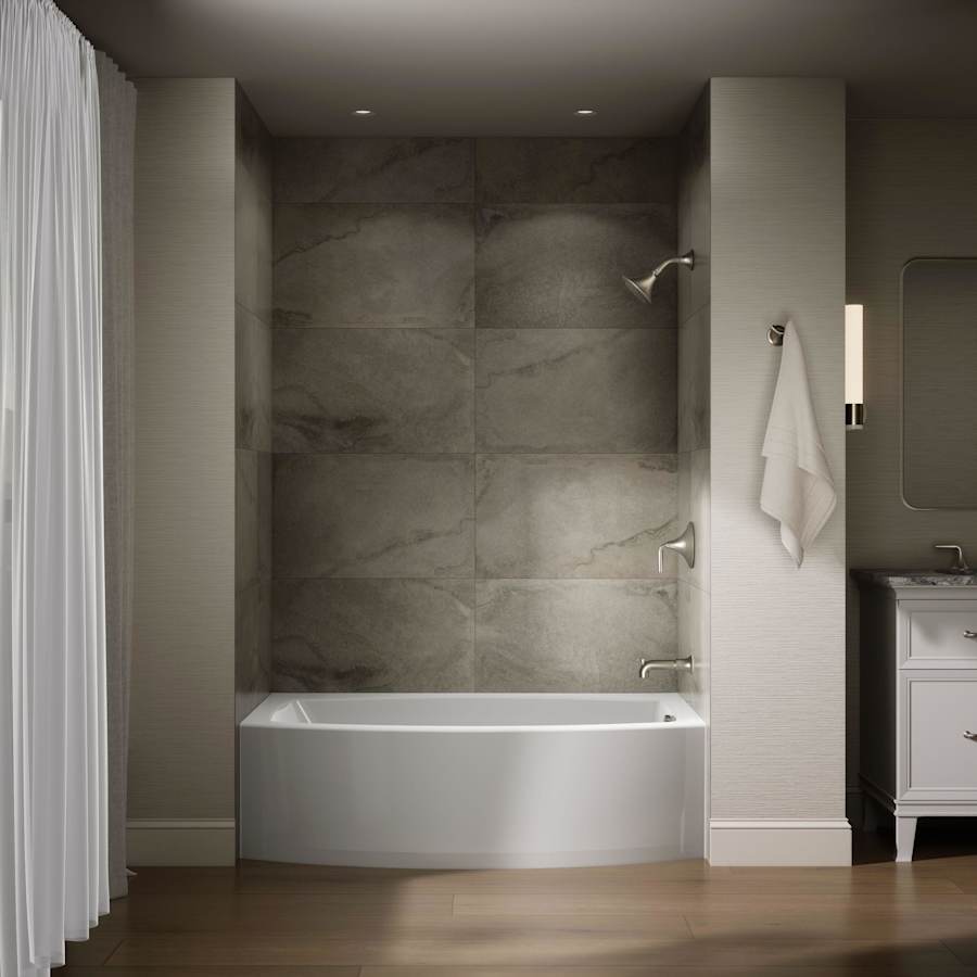 Expanse Collection 60" Three Wall Alcove Curved Integral Apron Bath Tub with Right Hand Drain