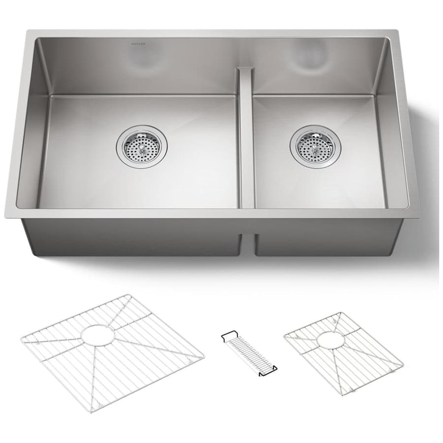 Strive 32" Smart Divide® Under-Mount Large/Medium Double-Bowl Kitchen Sink With Basin Rack