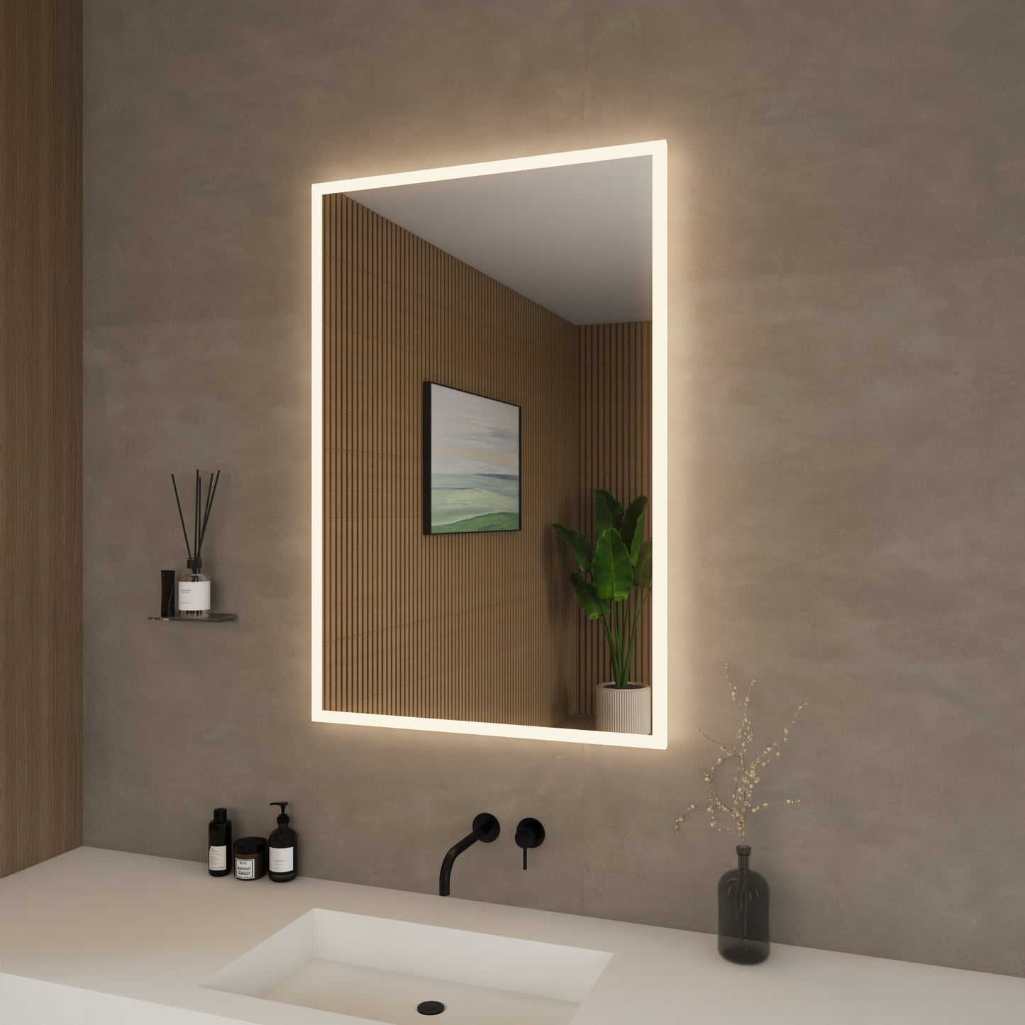 Hilton Frameless LED Perimeter Lighted Bathroom Vanity Mirror with Dimmer and Defogger - 24W x 36H x 1.38D