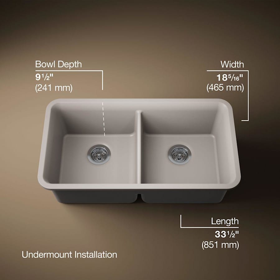 Cairn 33-1/2" Undermount Double Equal Bowl Neoroc Granite Composite Kitchen Sink with Right Sink Rack Included