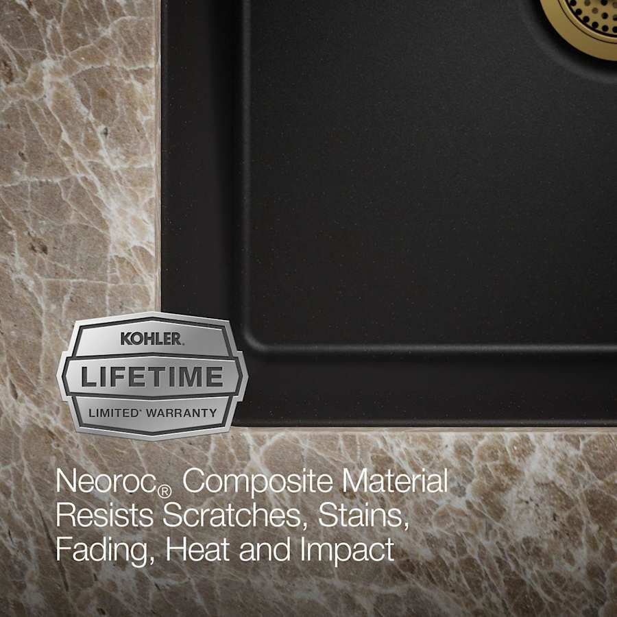Cairn 24-1/2" Undermount Single Bowl Neoroc Granite Composite Kitchen Sink with Bottom Sink Rack