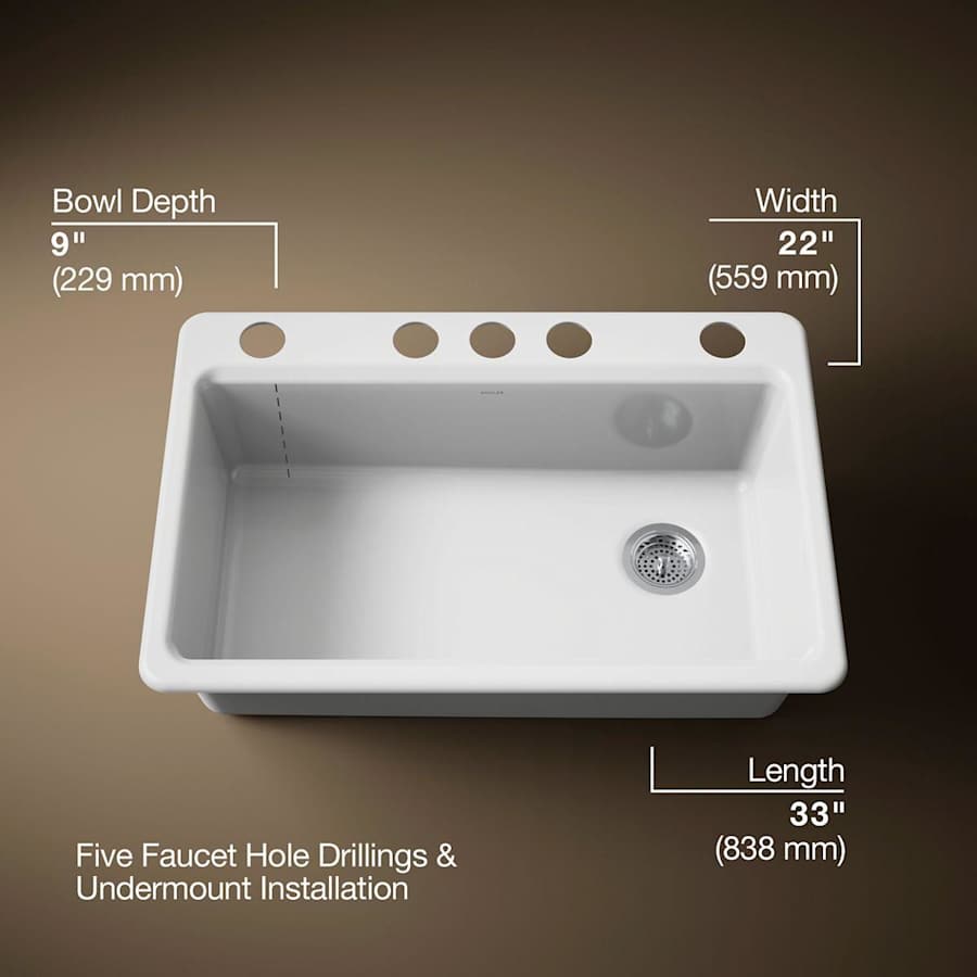Riverby 33" Undermount Single Basin Enameled Cast Iron Workstation Kitchen Sink with Utility Rack, Sink Rack and Colander, and Intregral Cutting Board