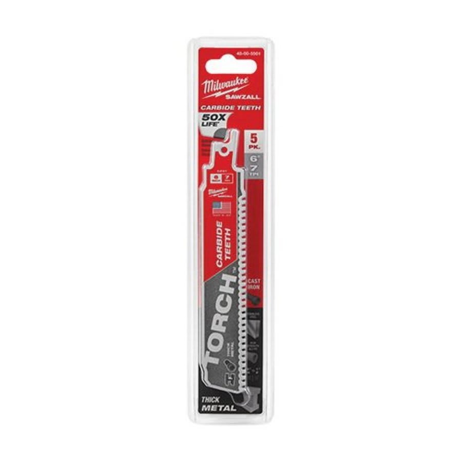 SAWZALL® The Torch™ Carbide Tip Reciprocating Saw Blade, 6 in L, 7 tpi, 0.05 in THK, 5-Pack