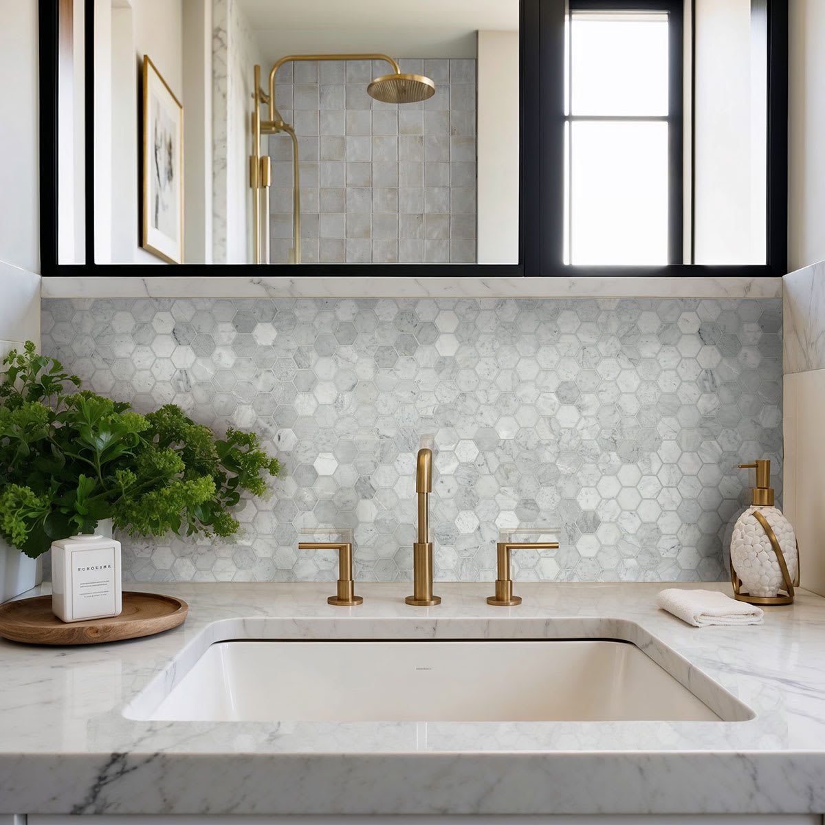 Carrara White Honed 2" Hexagon Mosaic Tile