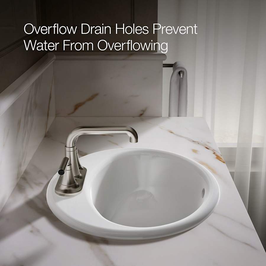 Farmington 19-1/4" Oval Cast Iron Drop In Bathroom Sink with Overflow and 3 Faucet Holes at 4" Centers