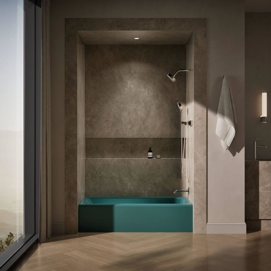 Bellwether Bath Tub 60" L x 30 1/4" W Cast Iron Soaking for Three Wall Alcove Installations with Integral Apron and Right Drain