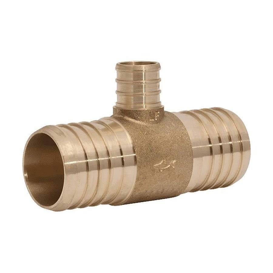 Tee, 1 x 3/4 in, Crimp PEX, Brass