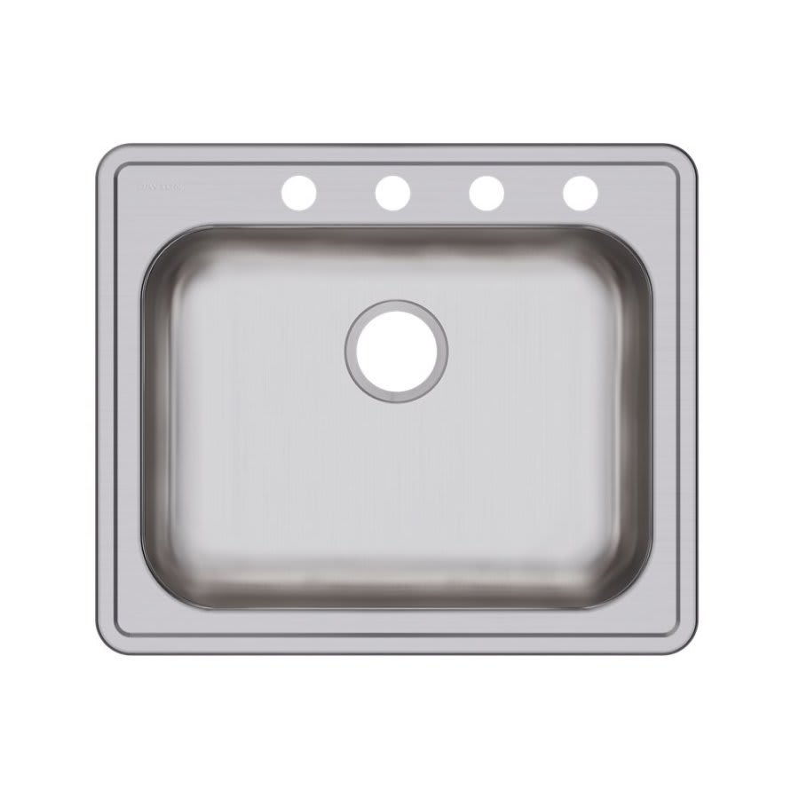 Dayton® Single Bowl Kitchen Sink, Top Mount, ADA, 25 x 21-1/4 in, 5-1/4 in Bowl Depth, 4-Hole, 22 ga Brushed Satin Steel, Stainless