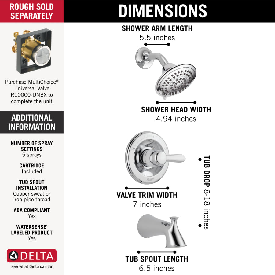 Lahara Monitor 14 Series Tub and Shower Trim Package with 1.75 GPM Multi Function Shower Head
