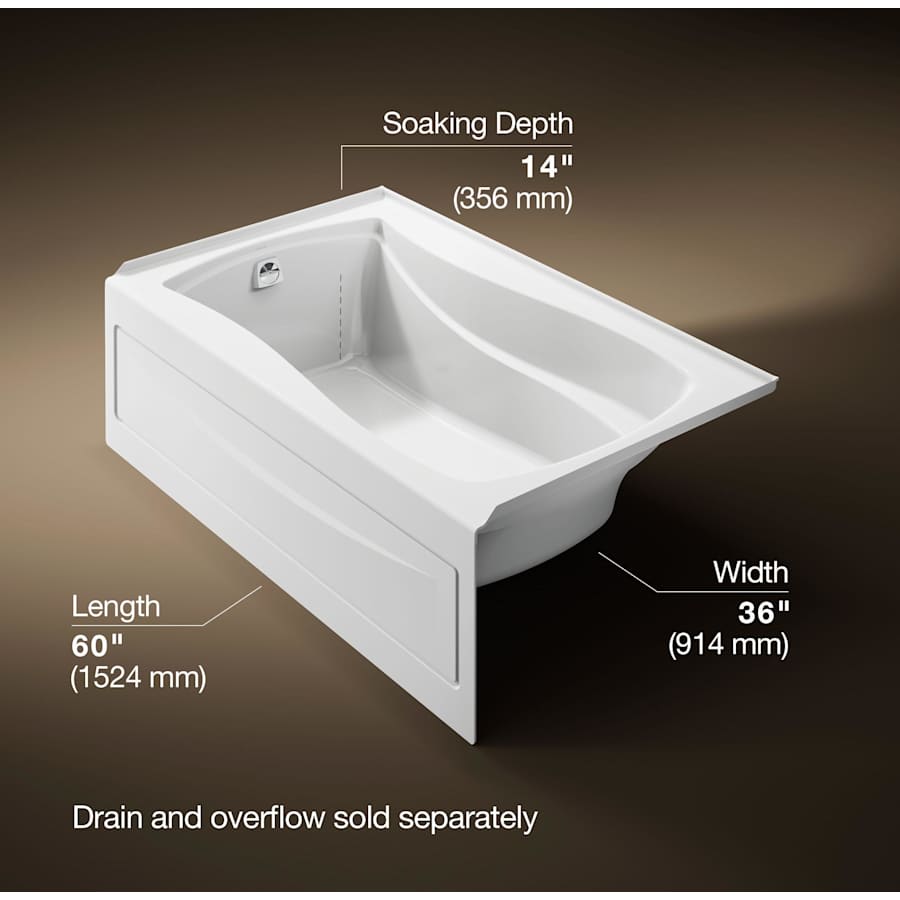 Mariposa Collection 60" Three Wall Alcove Soaking Bath Tub with Left Hand Drain, Apron, Tile Flange and Textured Bottom