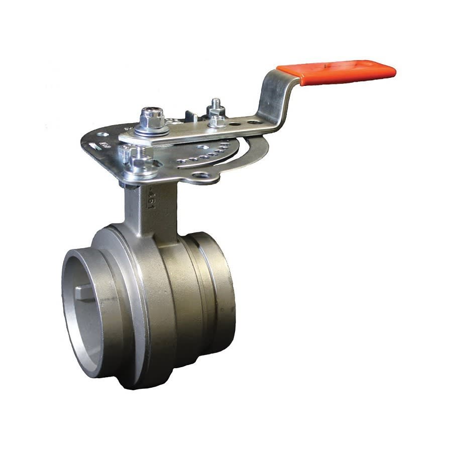 Butterfly Valve, Lever Handle, 3 in, Groove, 304/304L Stainless Steel