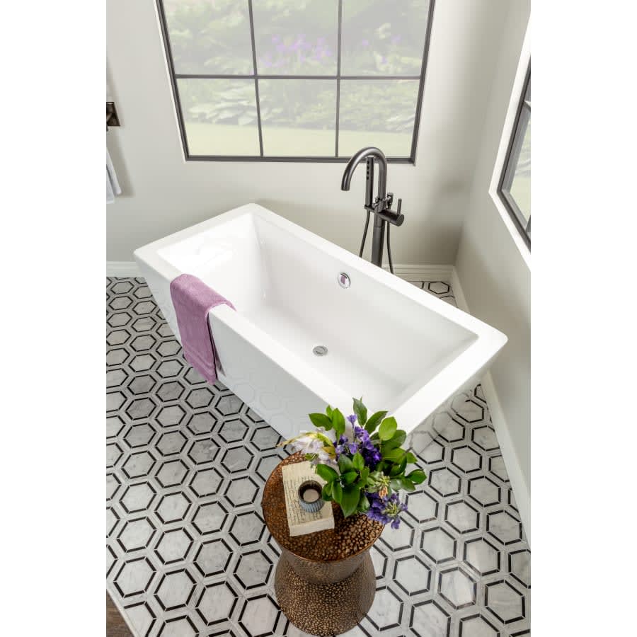 Odin Floor Mounted Tub Filler with Integrated Diverter and Hand Shower - Less Rough In