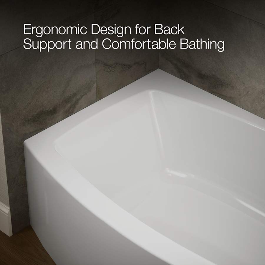 Expanse Collection 60" Three Wall Alcove Curved Integral Apron Bath Tub with Right Hand Drain