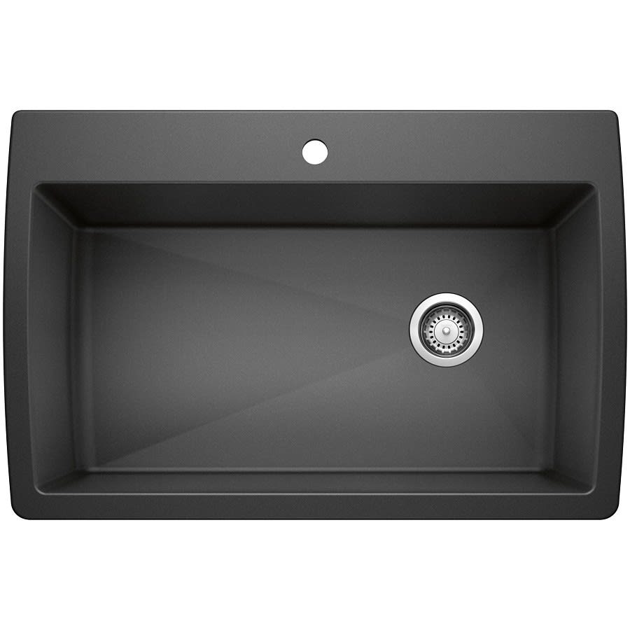 SILGRANIT® II Single Bowl Kitchen Sink, Top/Under Mount, 32-1/2 x 32-1/2 in, 9-1/2 in Bowl Depth, 1-Hole, Granite, Anthracite