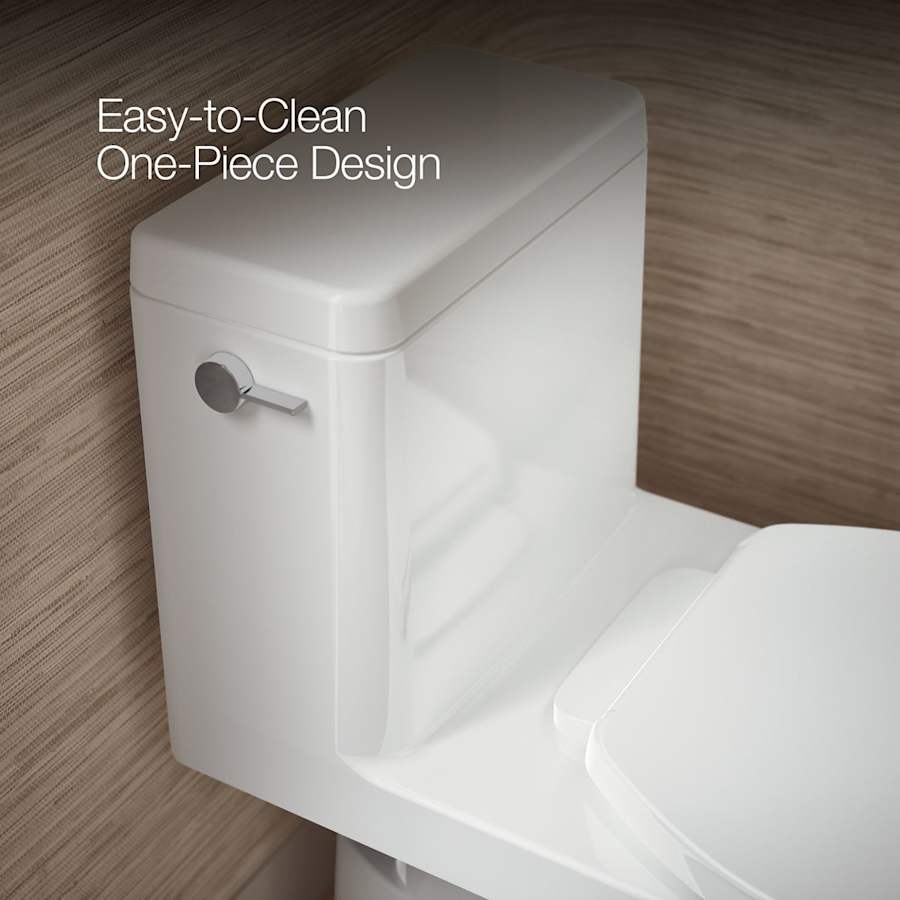 Reach 1.28 GPF One-Piece Compact Elongated Chair Height Toilet with Skirted Trapway and Left Hand Trip Lever - Seat Included