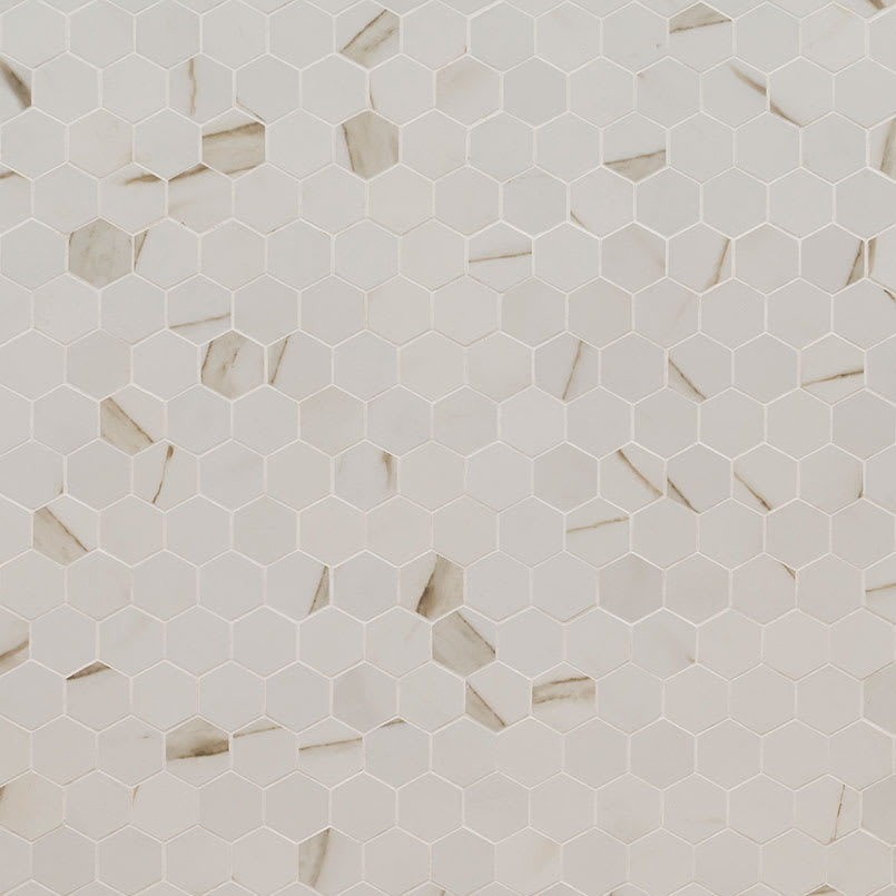 Calacatta Porcelain 2” Hexagon Mosaic Tile