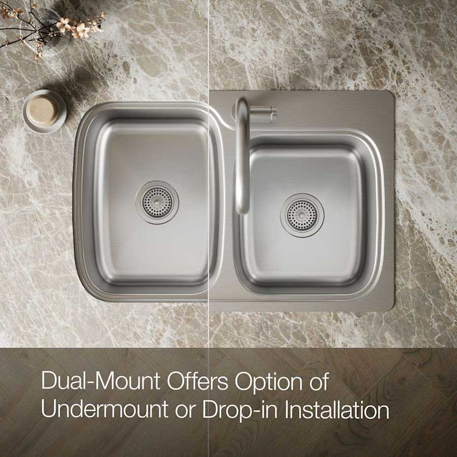 Verse 33" Double Basin Drop-In or Undermount Stainless Steel Kitchen Sink with SilentShield
