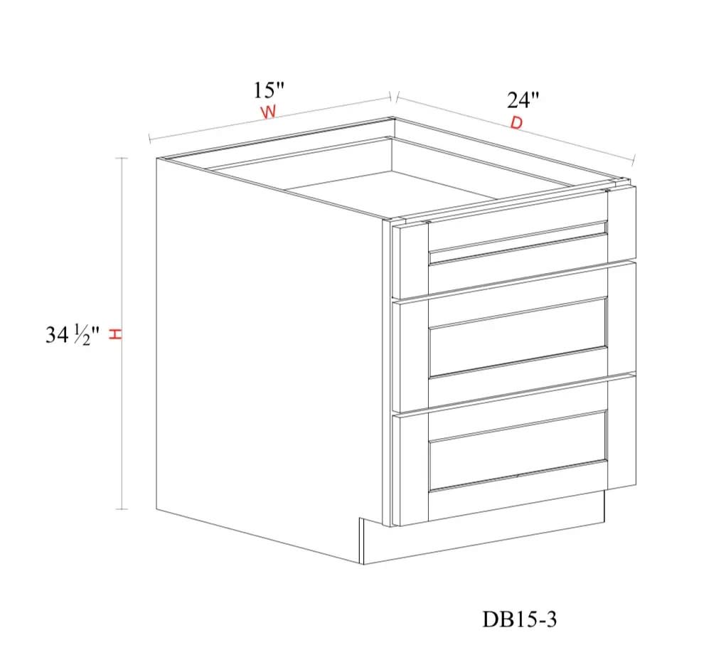 Drawer Base Cabinet - 15"W x 34- 1/2"H x 24"D - 3DRW