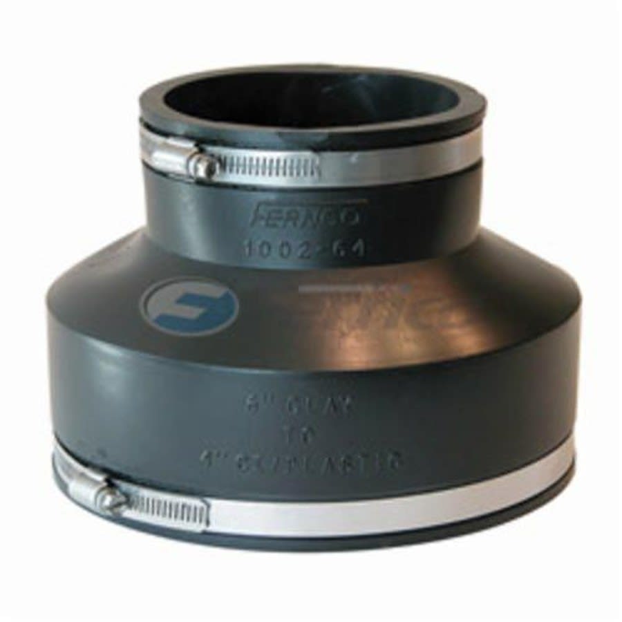 Transition Coupling, 6 x 4 in, Clay x Cast Iron/Plastic, Flexible PVC