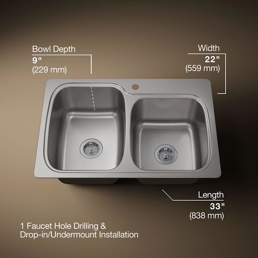 Verse 33" Double Basin Drop-In or Undermount Stainless Steel Kitchen Sink with SilentShield
