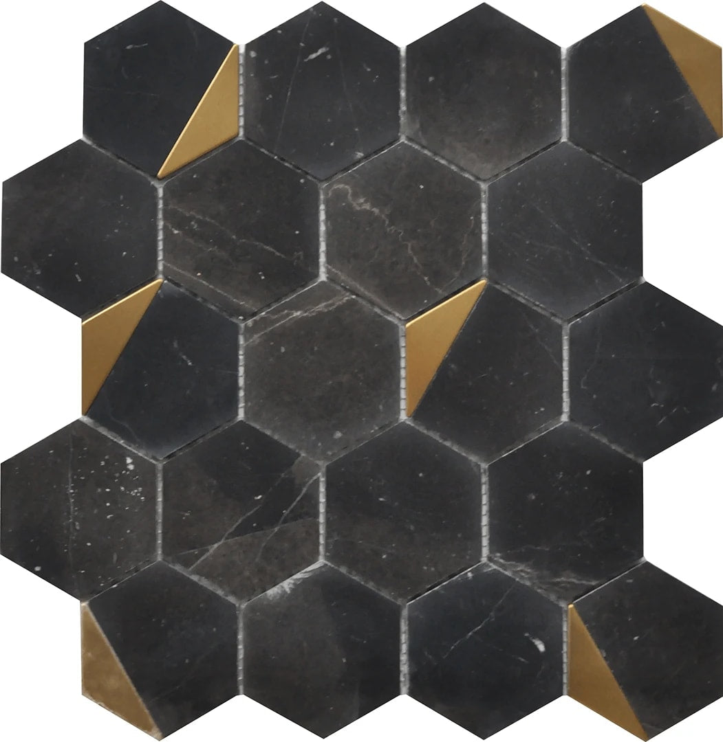 NERO MARQUINA HEXAGON 12X13 MOSAIC