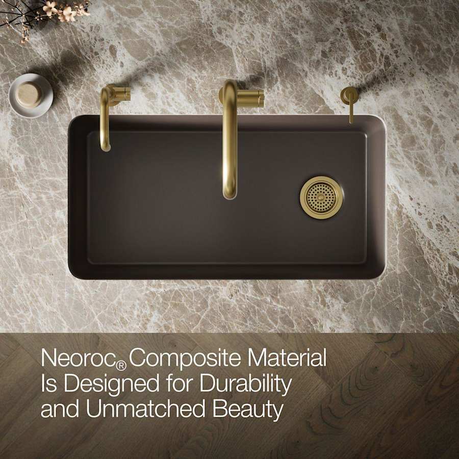 Cairn 33-1/2" Undermount Single Bowl Neoroc Granite Composite Kitchen Sink with Bottom Sink Rack