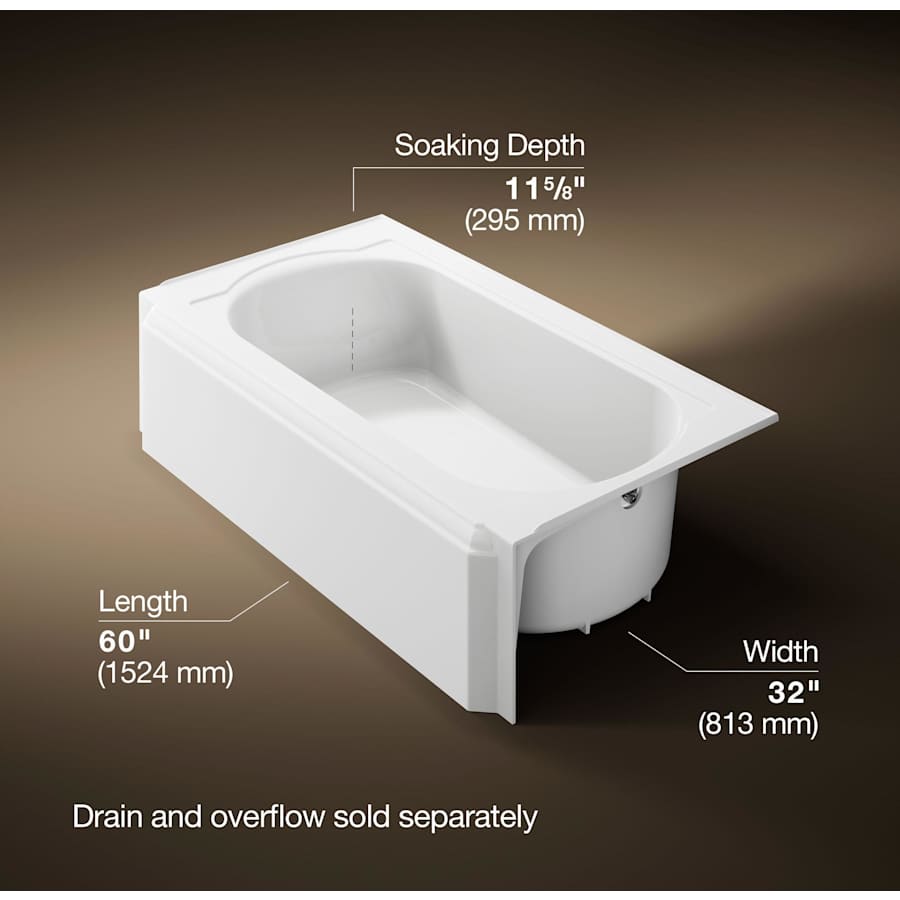 Memoirs Collection 60" Three Wall Alcove Cast Iron Three Wall Alcove Soaking Bath Tub with Right Hand Drain