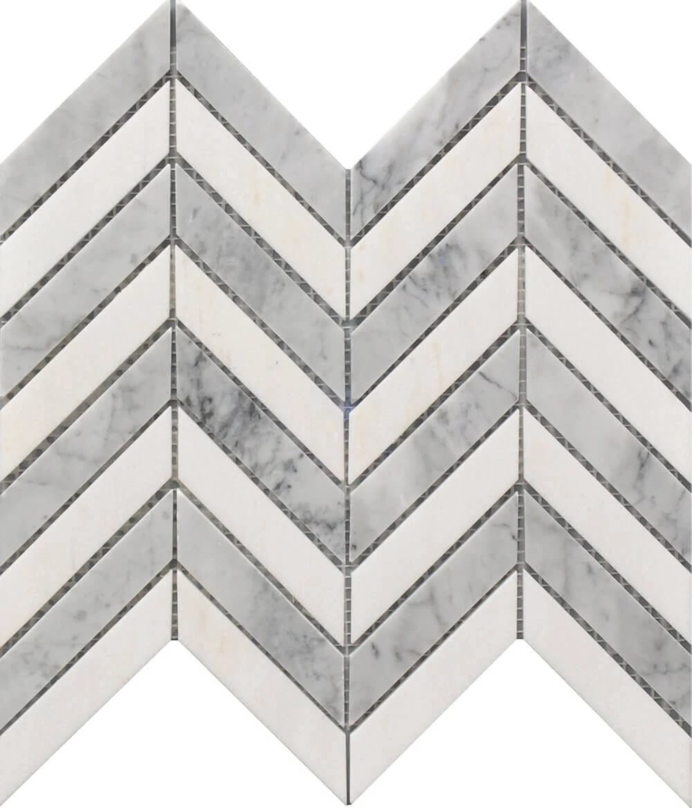 CHEVRON WH & GR MARBLE MOS 11X12