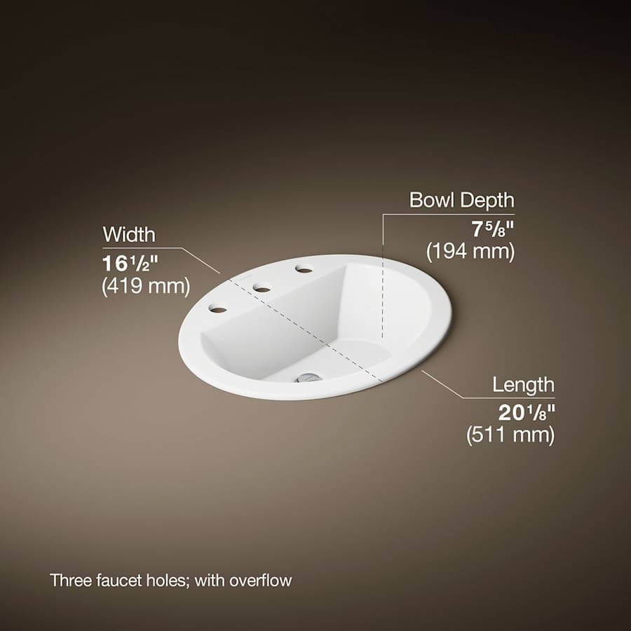 Bryant 20-1/8" Oval Vitreous China Drop In Bathroom Sink with Overflow and 3 Faucets Holes at 8" Centers