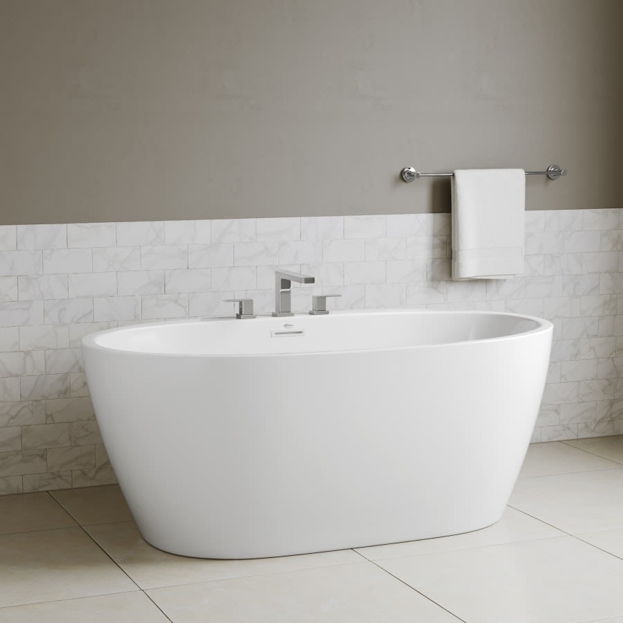 Cornwall 59" Free Standing Acrylic Soaking Tub with Center Drain, Drain Assembly, and Overflow