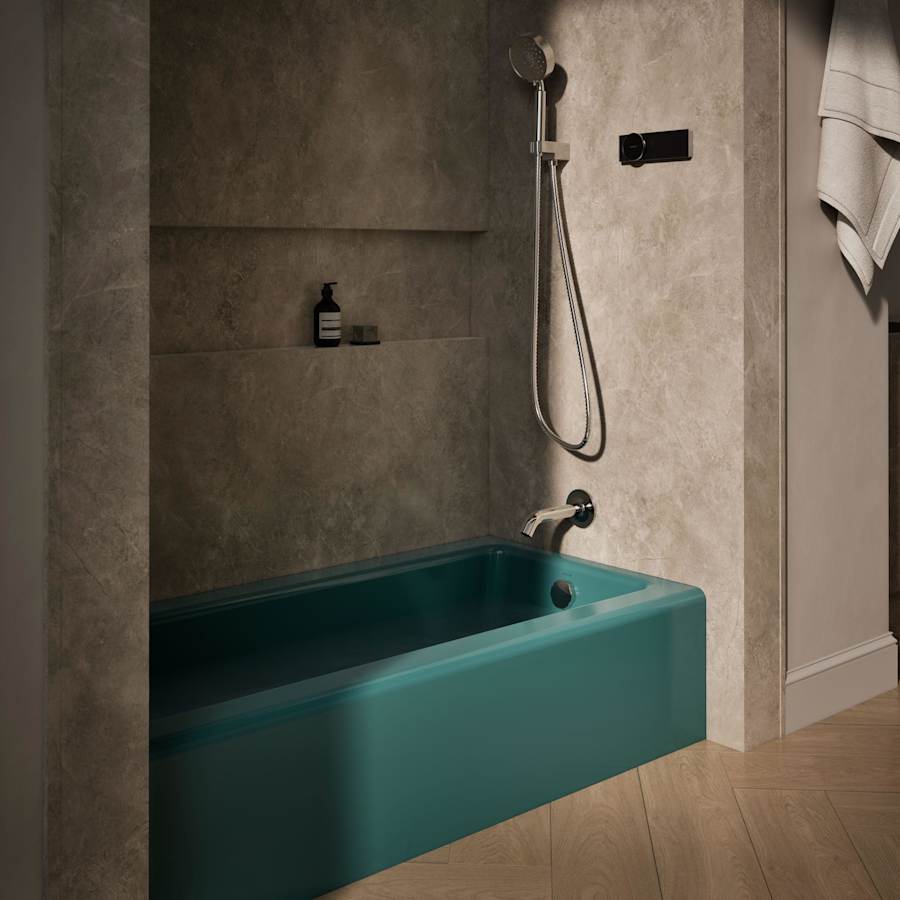 Bellwether Bath Tub 60" L x 30 1/4" W Cast Iron Soaking for Three Wall Alcove Installations with Integral Apron and Right Drain