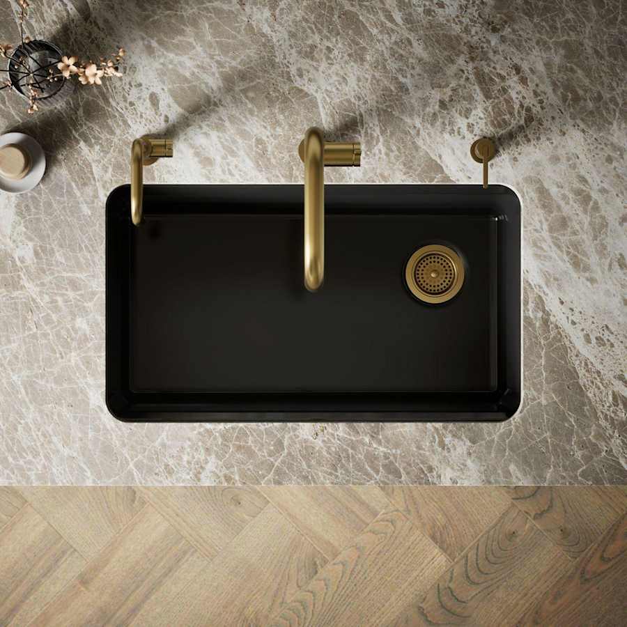 Riverby 33" Undermount Single Basin Enameled Cast Iron Workstation Kitchen Sink with Utility Rack, Sink Rack and Colander, and Intregral Cutting Board