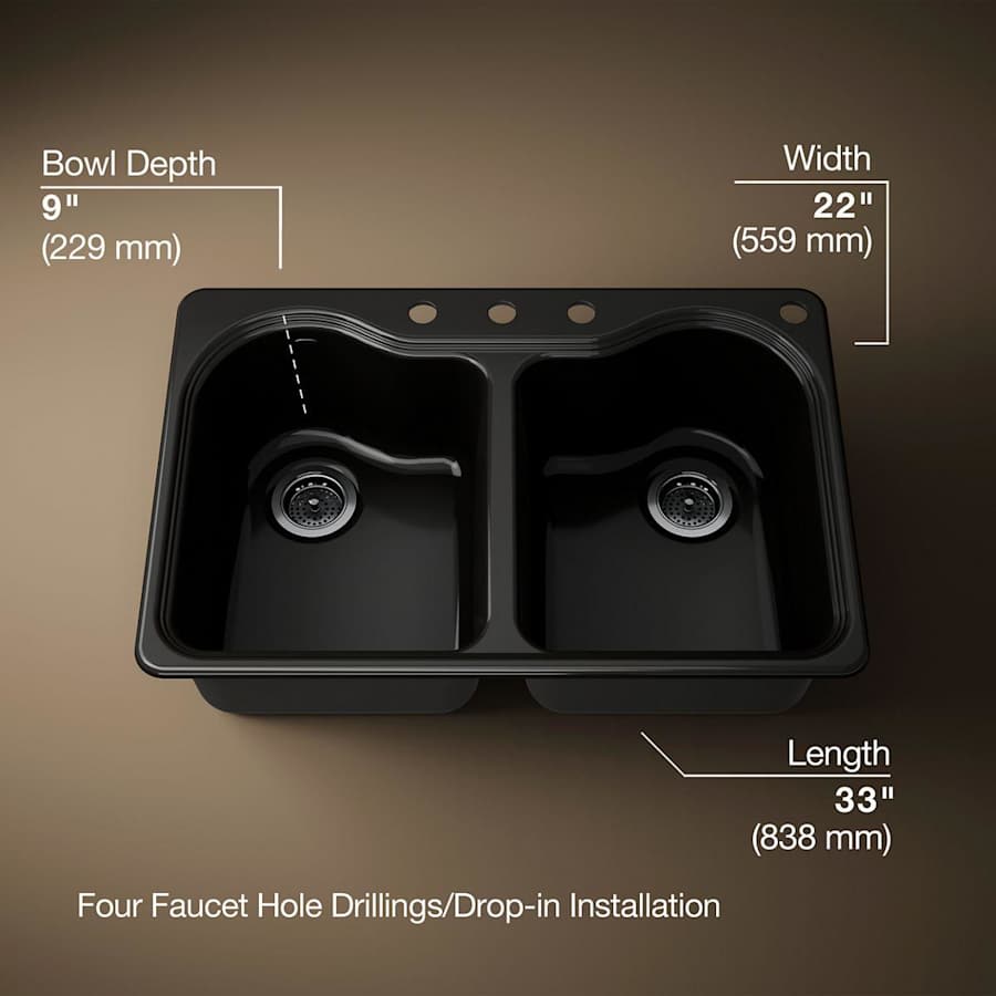 Hartland 33" Double Basin Top-Mount Enameled Cast-Iron Kitchen Sink