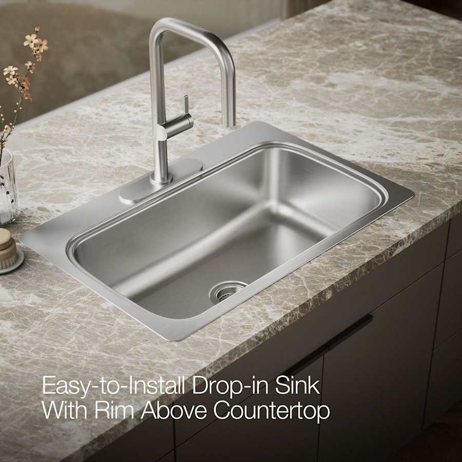 Verse 33" Single Basin Drop In Kitchen Sink With 3 Faucet Holes