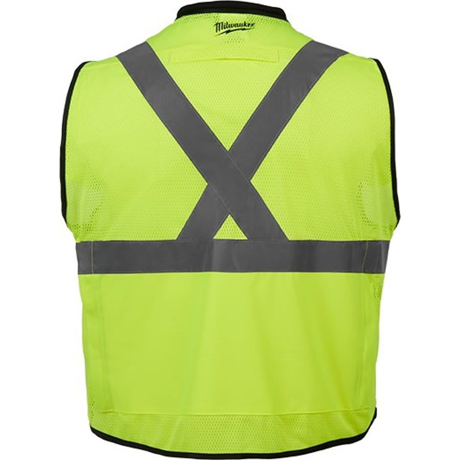 Performance Safety Vest, L/XL, Hi-Viz Yellow, Polyester, Hook and Loop/Zipper Closure, 15 Pockets, ANSI Class Class 2, ANSI/ISEA 107-15 Type R
