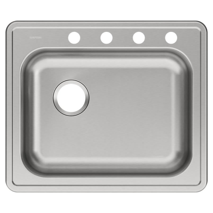 Dayton® Single Bowl Kitchen Sink, Top Mount, ADA, 25 x 21-1/4 in, 5-1/4 in Bowl Depth, 4-Hole, 22 ga Brushed Satin Steel, Stainless