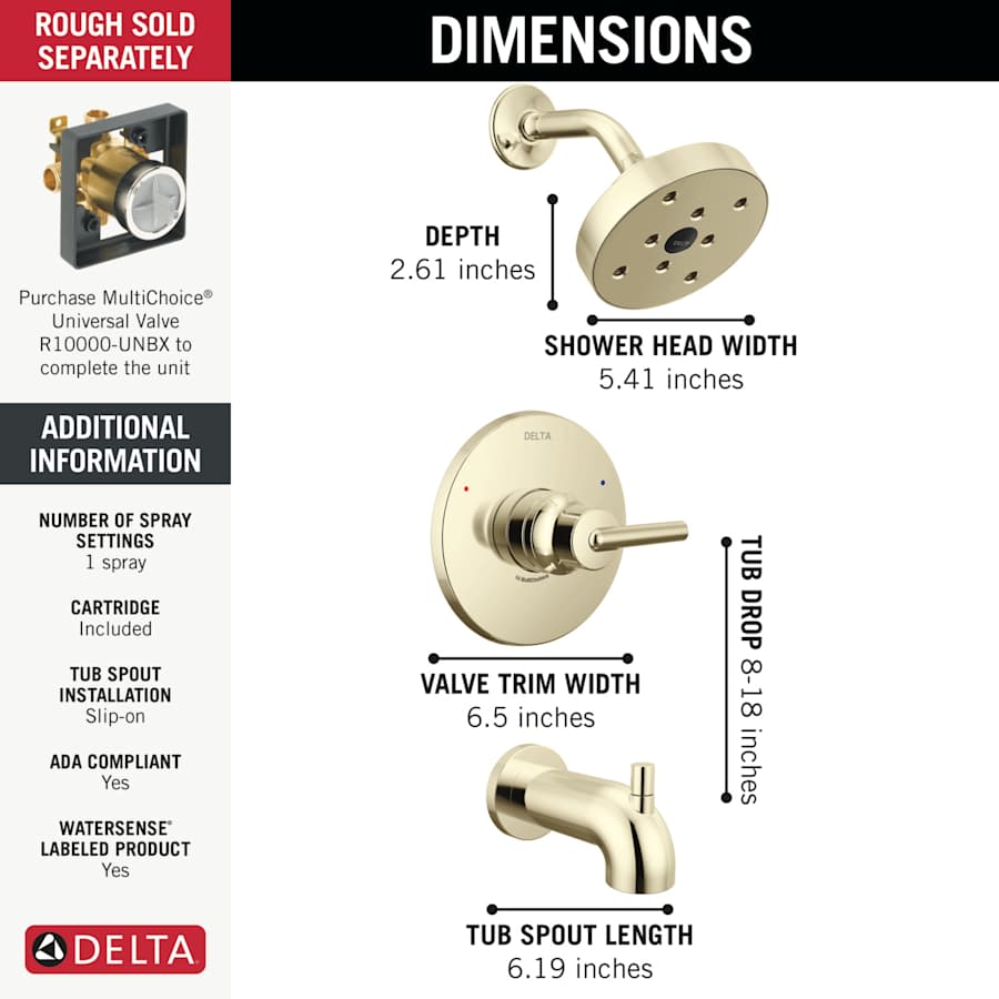 Trinsic Monitor 14 Series Single Function Pressure Balanced Tub and Shower - Less Rough-In Valve